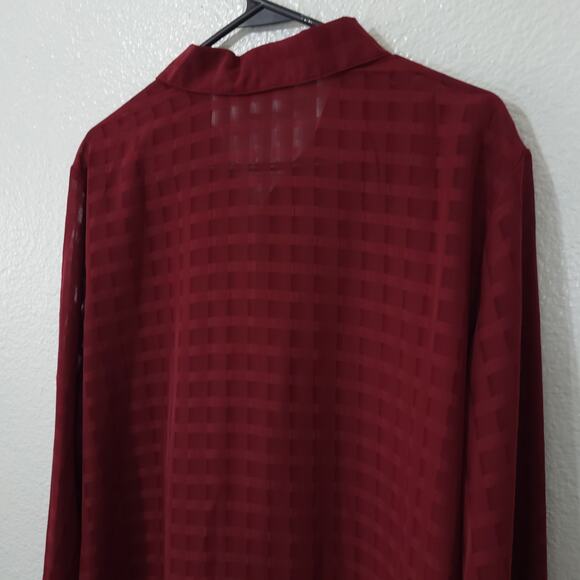 Liz Baker Blouse Womens Size 20W Red Check Sheer Long Sleeve Button Up S… - Picture 10 of 12